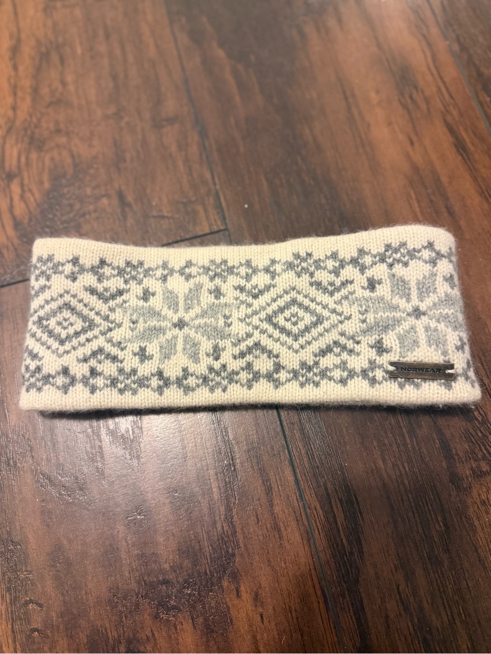 Norweear Knit Nordic Patterned Headband in Cream and Gray